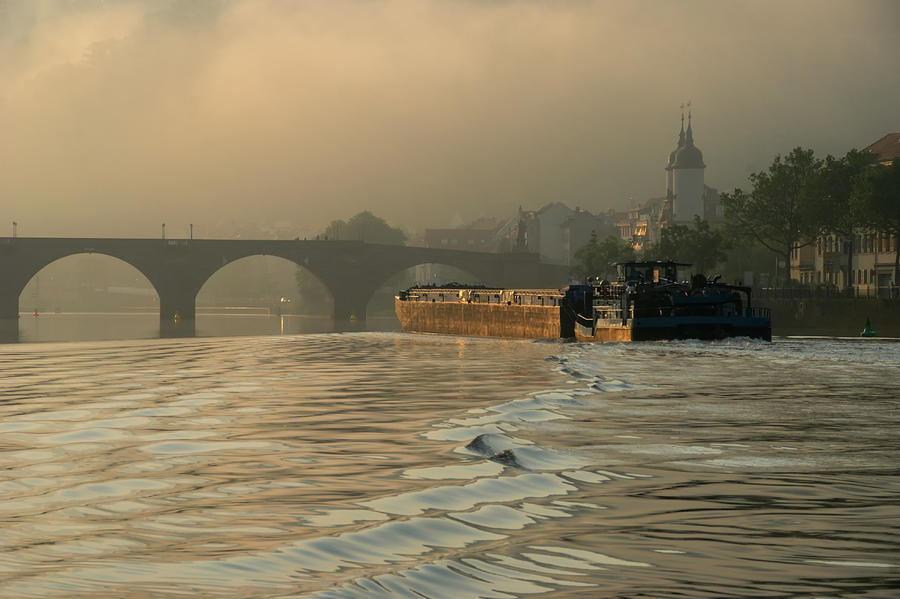 Morning Barge Past Heidelberg Photograph by Richard Fairless