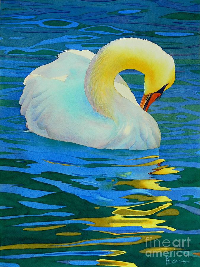 Swan Painting - Morning Bath by Robert Hooper