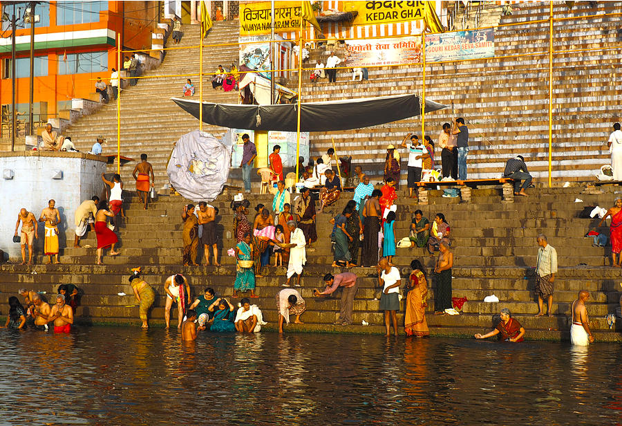 Morning Bathing at Kedar Ghat Photograph by C H Apperson