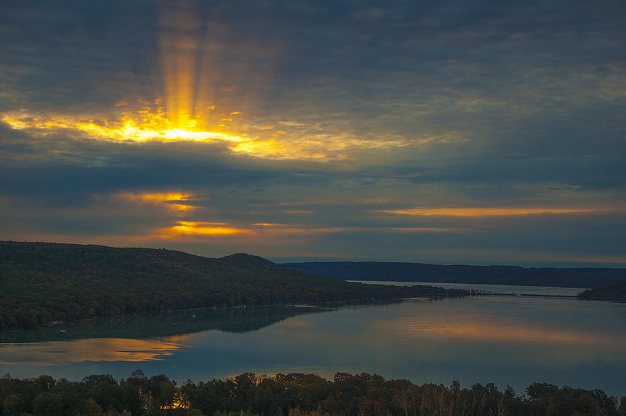 Morning Beams Over Glen Lake Photograph by Owen Weber