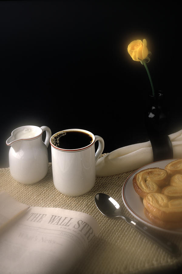 Morning Coffee with Yellow Rose Photograph by Roger Passman