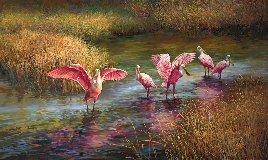 Spoonbill Painting - Morning Dance by Laurie Snow Hein