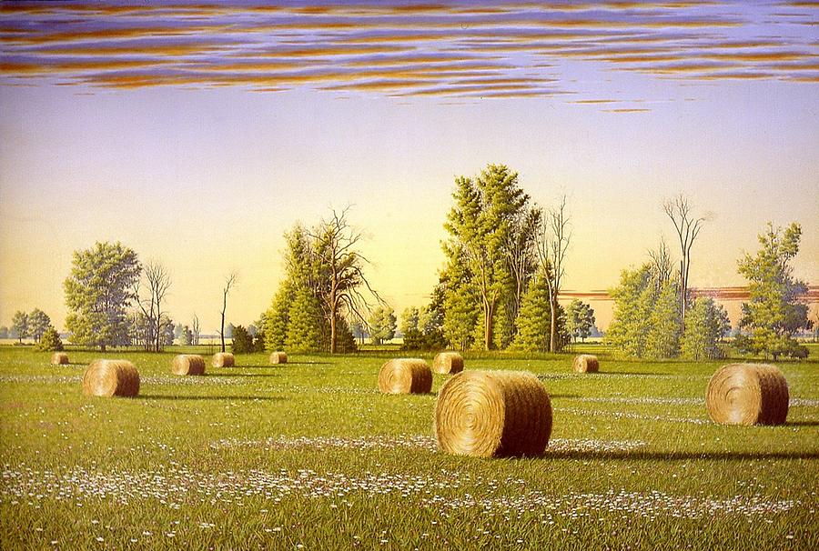 Morning Field of Bales Painting by Conrad Mieschke