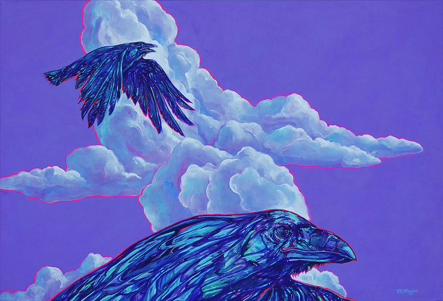 Raven Painting - Morning flight by Derrick Higgins