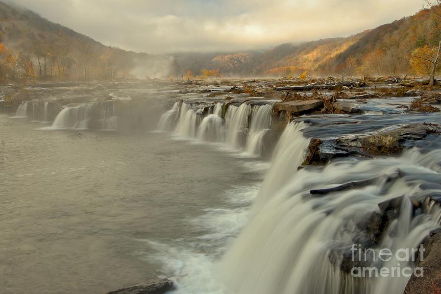 Morning Fog At Sandstone Falls West Virginia. Photograph by Adam Jewell