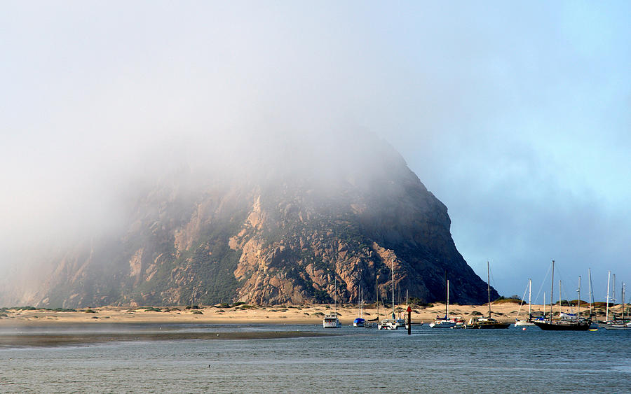 Morning Fog Over Morro Rock Photograph by AJ  Schibig