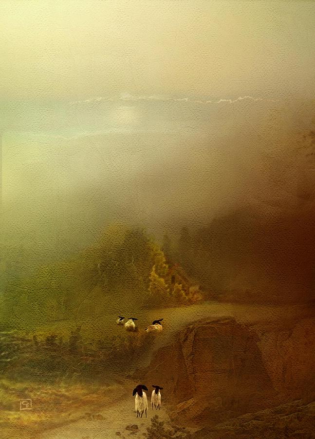 Morning Fog Sheep Painting by Jean Moore