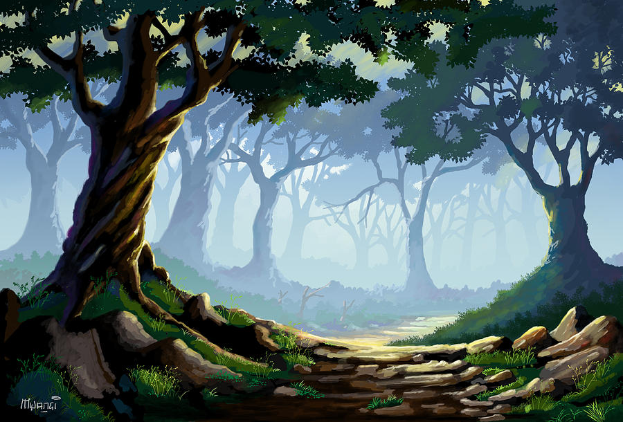 Morning Forest Mist Painting by Anthony Mwangi