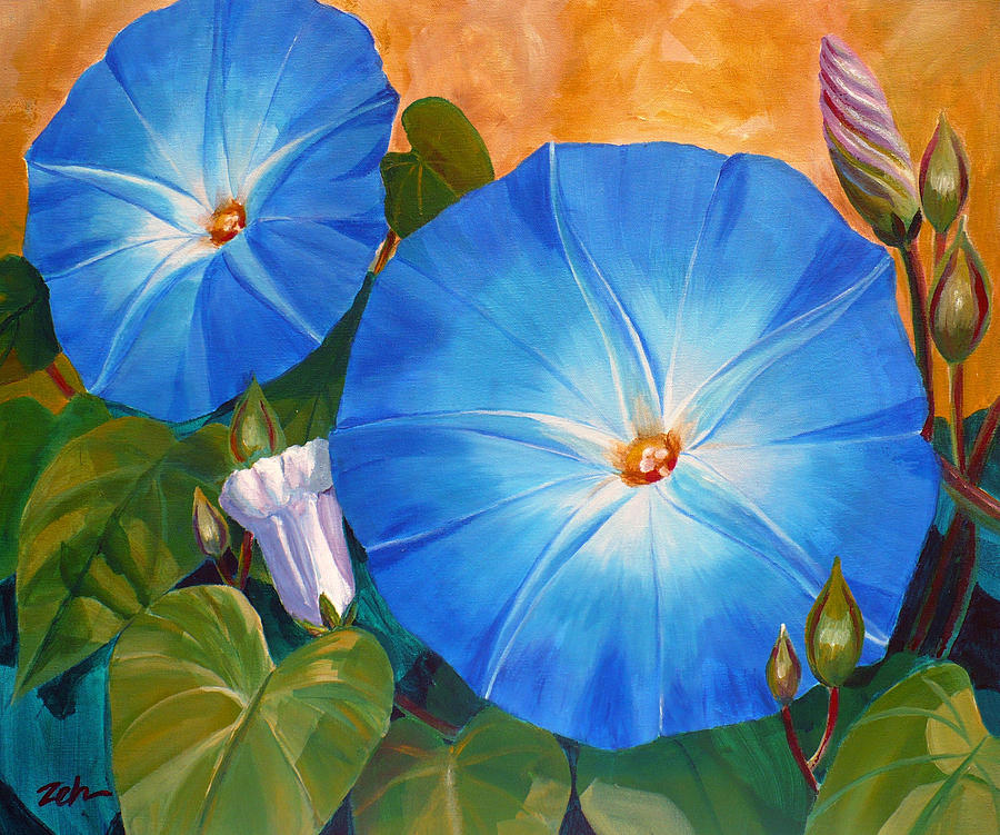 Morning Glories Painting by Janet Zeh