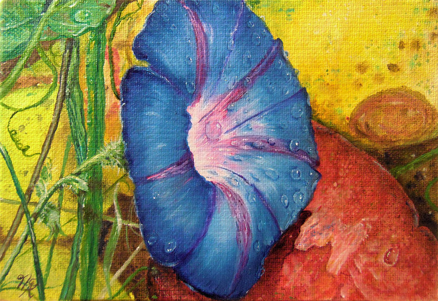 Morning Glory Bloom in Apples Painting by Nicole Angell