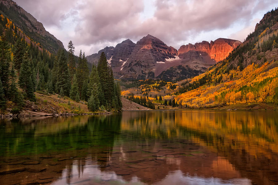 Fall Photograph - Morning Glow on the Maroon Bells Colorado by Ronda Kimbrow
