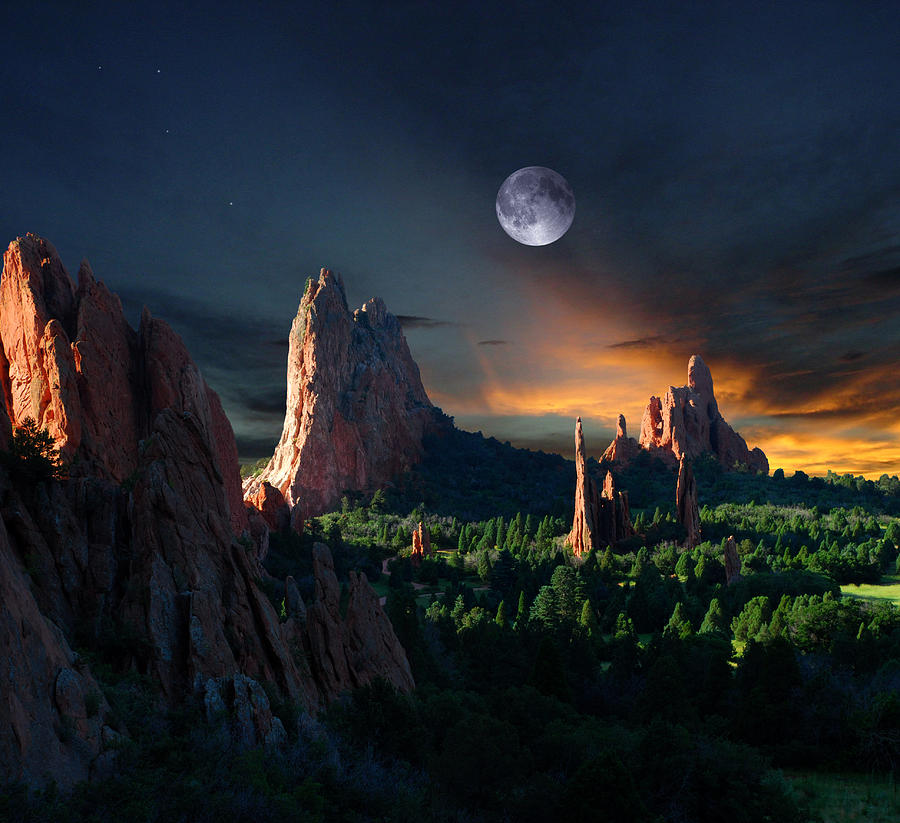 Morning Light at the Garden of the Gods with Moon  Photograph by John Hoffman