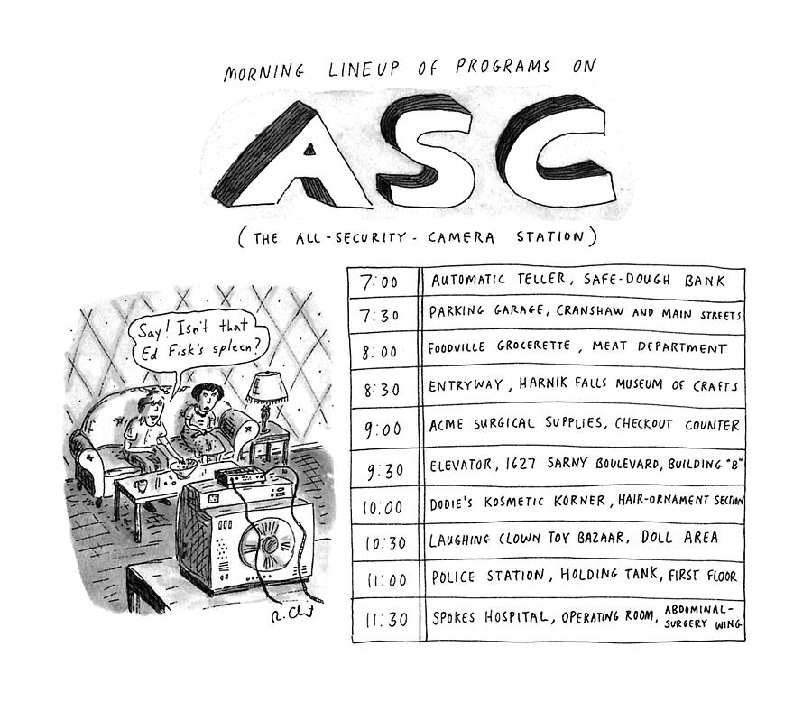 Morning Lineup Of Programs On Asc Drawing by Roz Chast