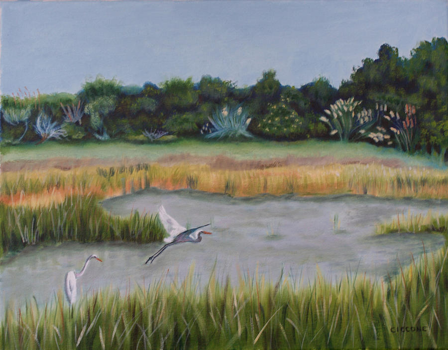 Morning Marsh Scene Painting by Jill Ciccone Pike
