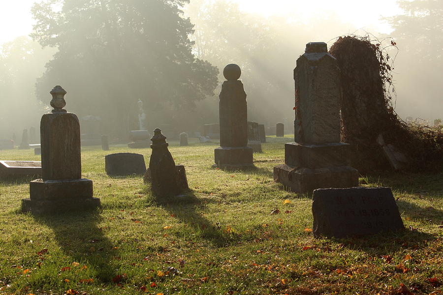 Morning Mist at the Cemetery Photograph by Lynn Sprowl