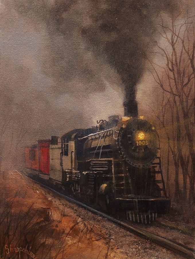 Train Painting - Morning Mist Soo Line 1003 by Tom Shropshire