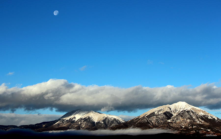 Nature Photograph - Morning Moon Over Spanish Peaks by Barbara Chichester