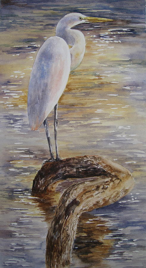 Morning Perch-Egret Painting by Mary McCullah