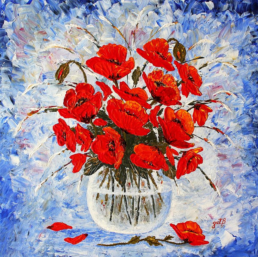 Morning Red Poppies original palette knife painting Painting by Georgeta Blanaru