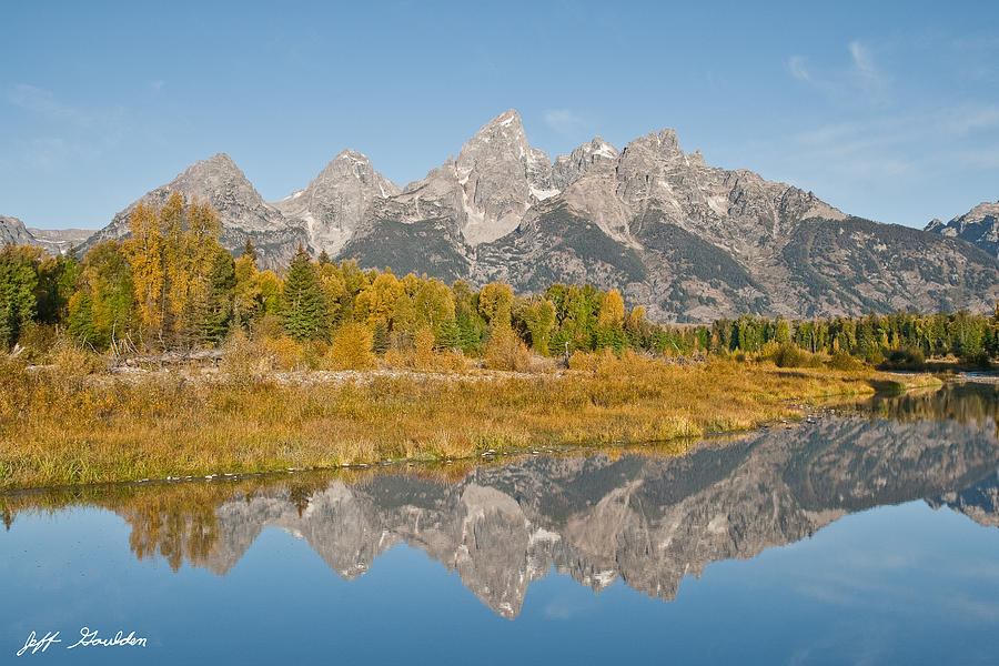 Morning Reflection of the Teton Range Photograph by Jeff Goulden