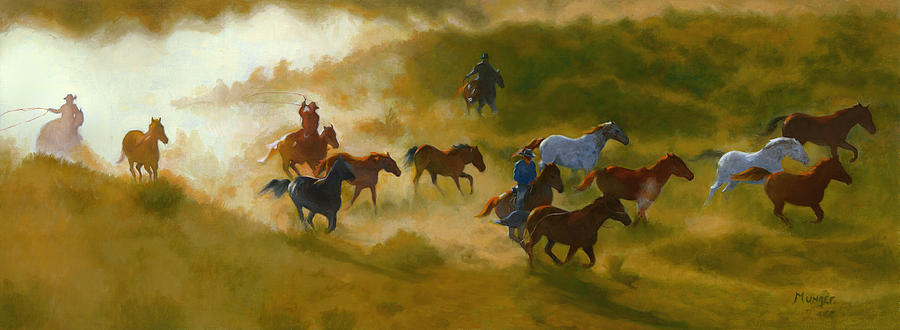 Horse Painting - Morning Roundup by Roseann Munger