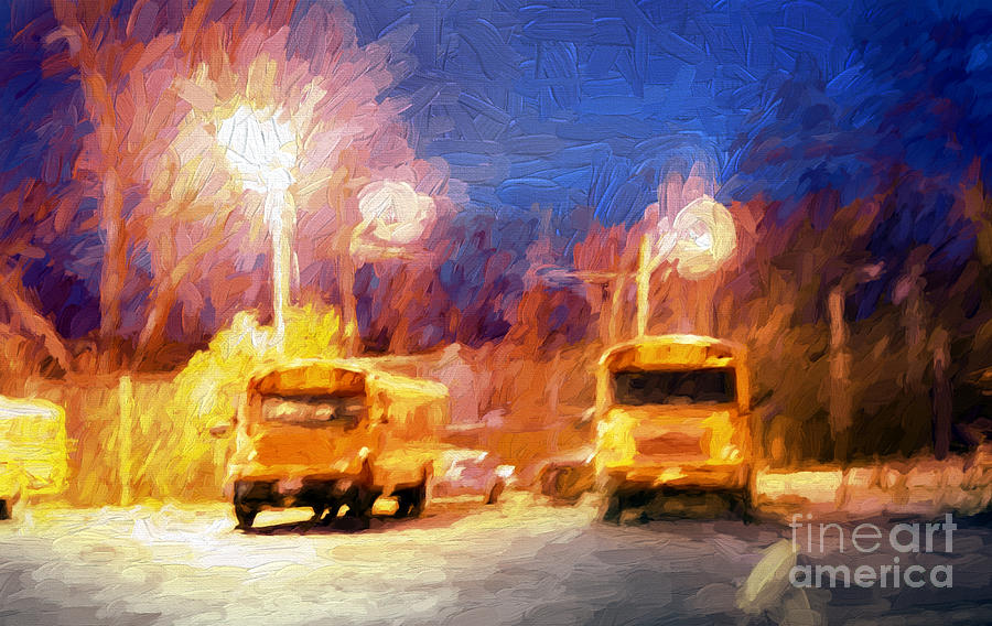 Morning School Bus Painting Photograph by Andee Design