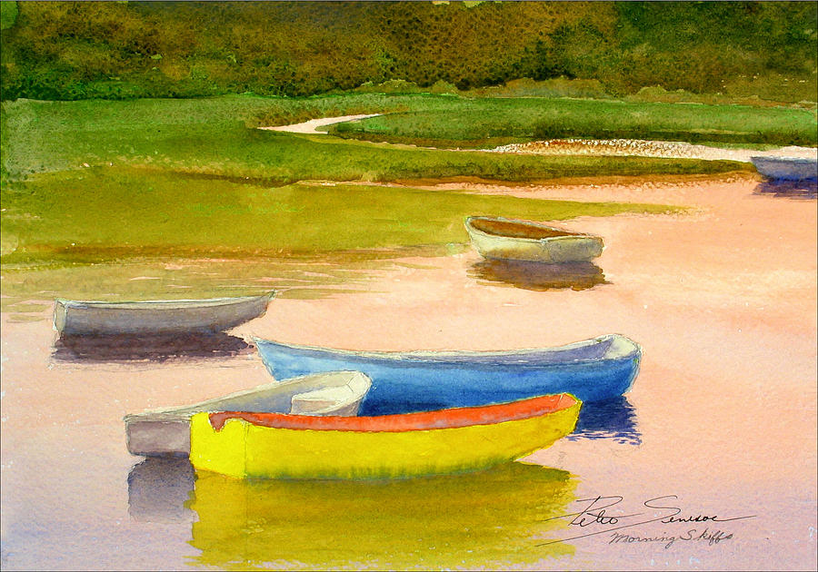 Morning Skiffs Painting by Peter Senesac