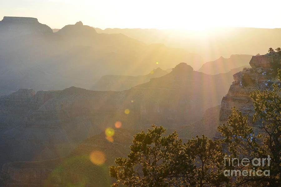 Morning Sunrays over Silhouetted Spires in Grand Canyon National Park Photograph by Shawn OBrien