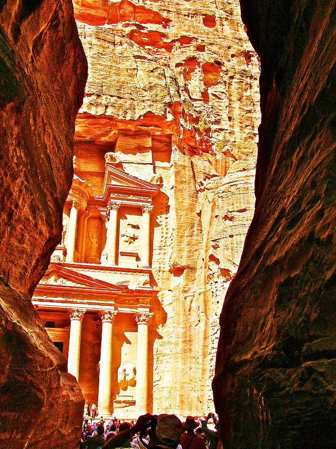 Jordan Photograph - Morning View of the Treasury from the Gorge in Petra-Jordan  by Ruth Hager