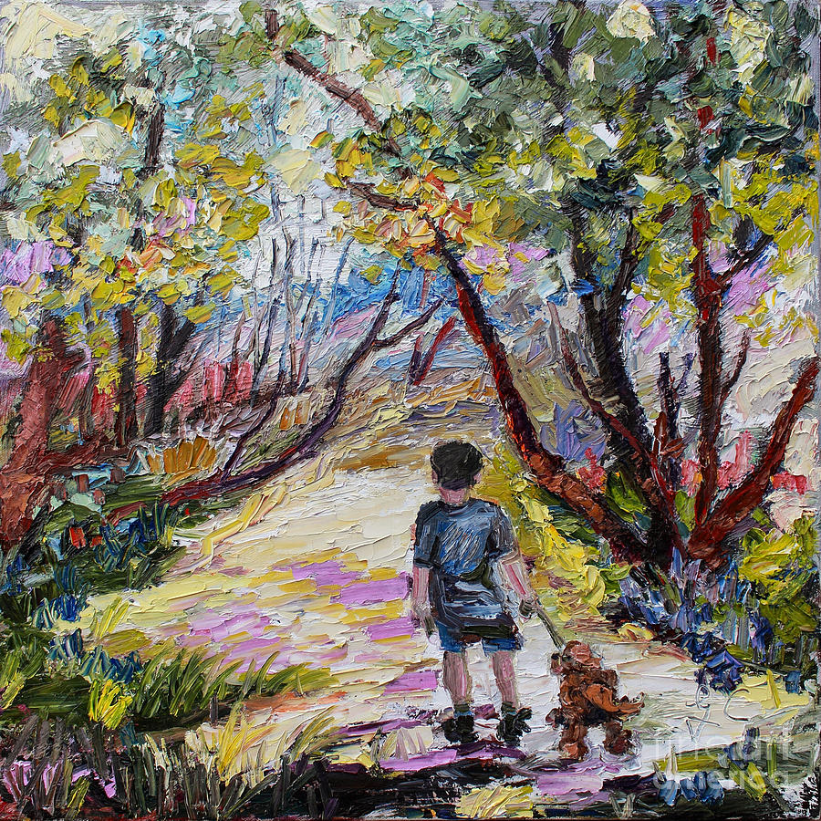 Morning Walk With His Dog Painting by Ginette Callaway