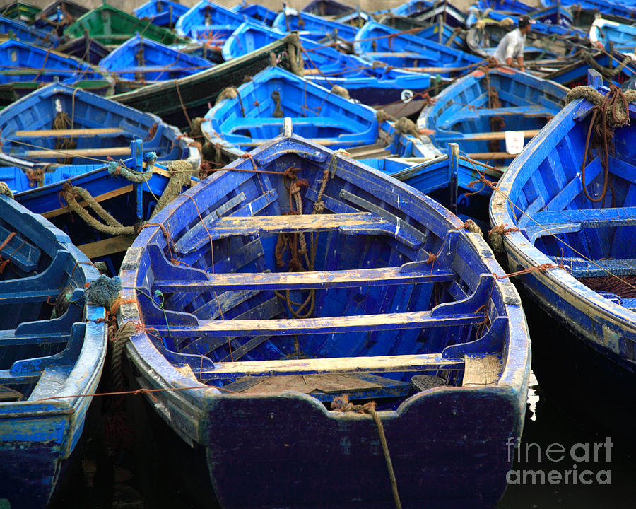 Fish Photograph - Moroccan blue fishing boats by Deborah Benbrook