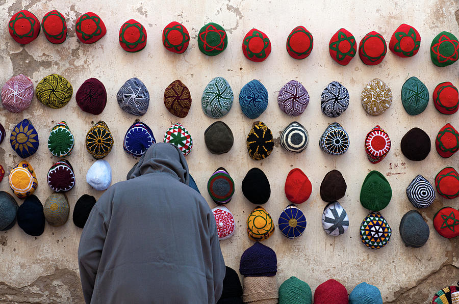 Moroccan Hat Shop In Essaouira Medina Photograph by Rachel Carbonell