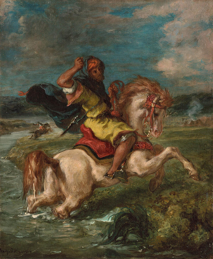 Eugene Delacroix Painting - Moroccan Horseman Crossing a Ford by Eugene Delacroix