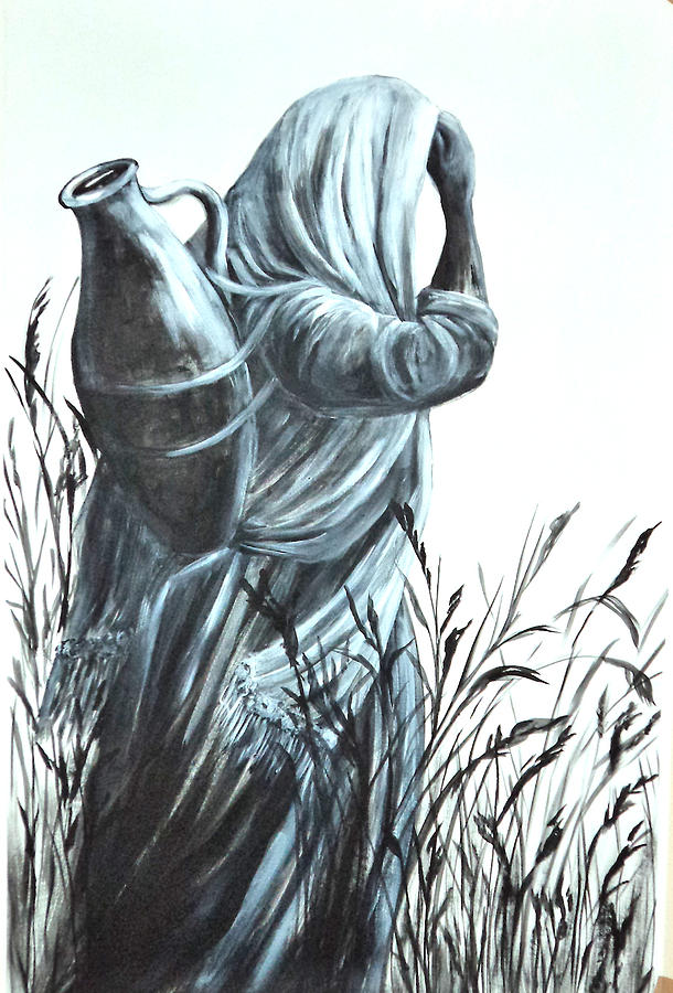 Moroccan woman in the fields Painting by Patricia Rachidi