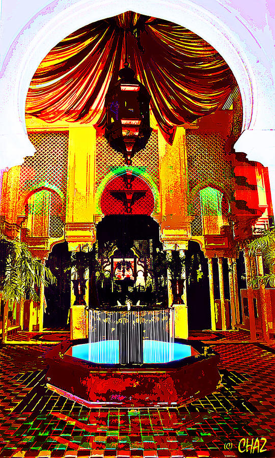 Morocco Courtyard Fountain Painting by CHAZ Daugherty