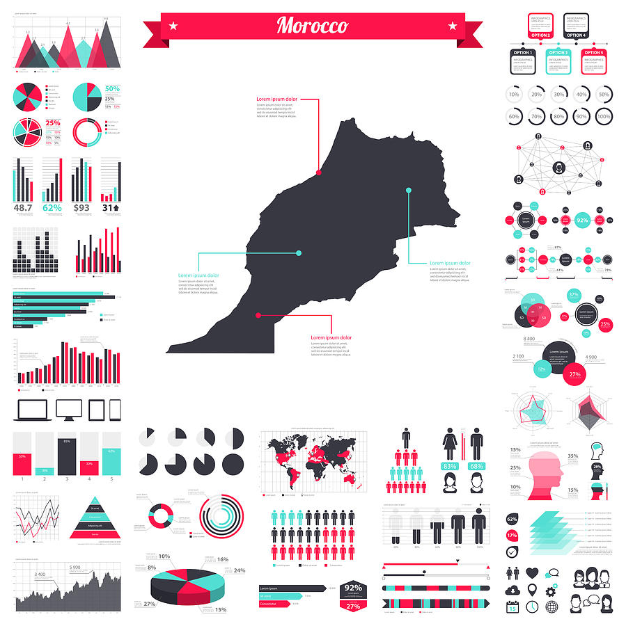Morocco map with infographic elements - Big creative graphic set Drawing by Bgblue