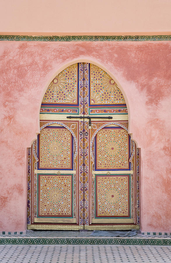 Morocco, Marrakesh, decorated arched door Photograph by Martin Child