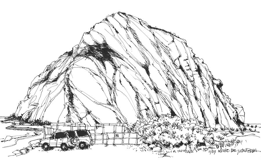 Morro Bay Rock in California. Drawing by Robert Birkenes