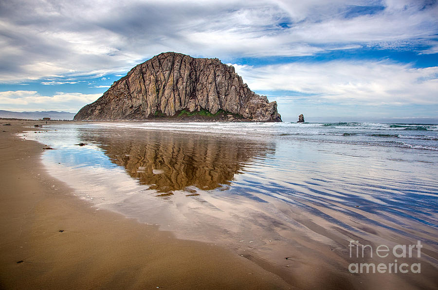 Morro Rock And Reflections In The Sand Photograph by Mimi Ditchie