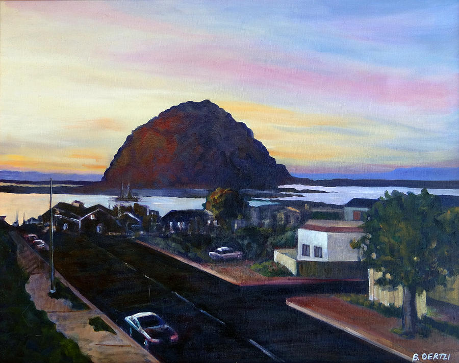 Morro Rock at Night Painting by Barbara Oertli