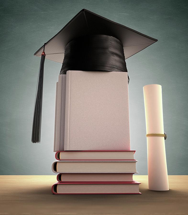 Mortar Board On A Stack Of Books Photograph by Ktsdesign