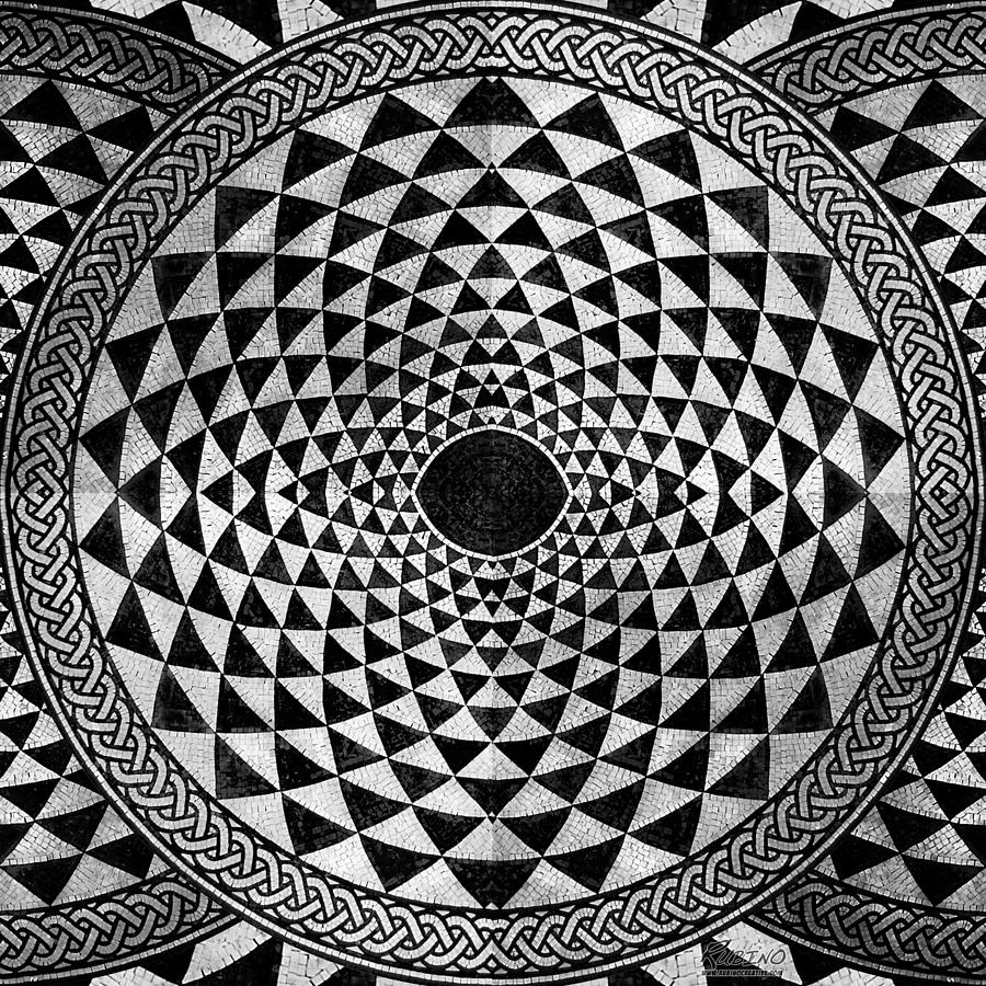 Abstract Mixed Media - Mosaic Circle Symmetric Black and White by Tony Rubino