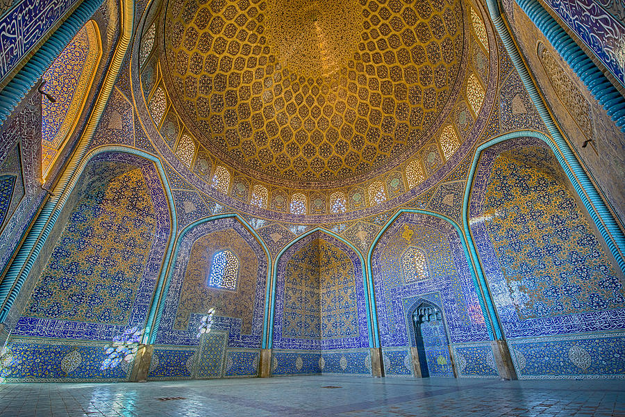 Mosaic decoration inside of Sheikh Lotfollah Mosque, Isfahan Photograph by Guenterguni