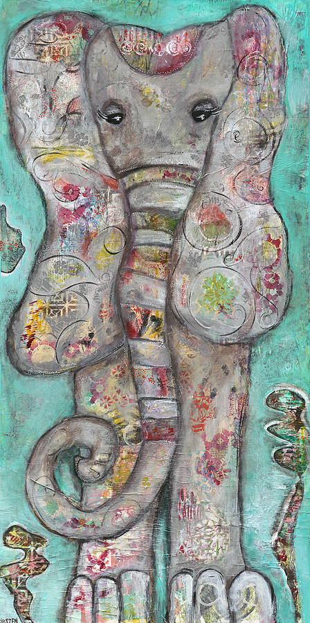 Mosaic Elephant Painting by Kirsten Koza Reed