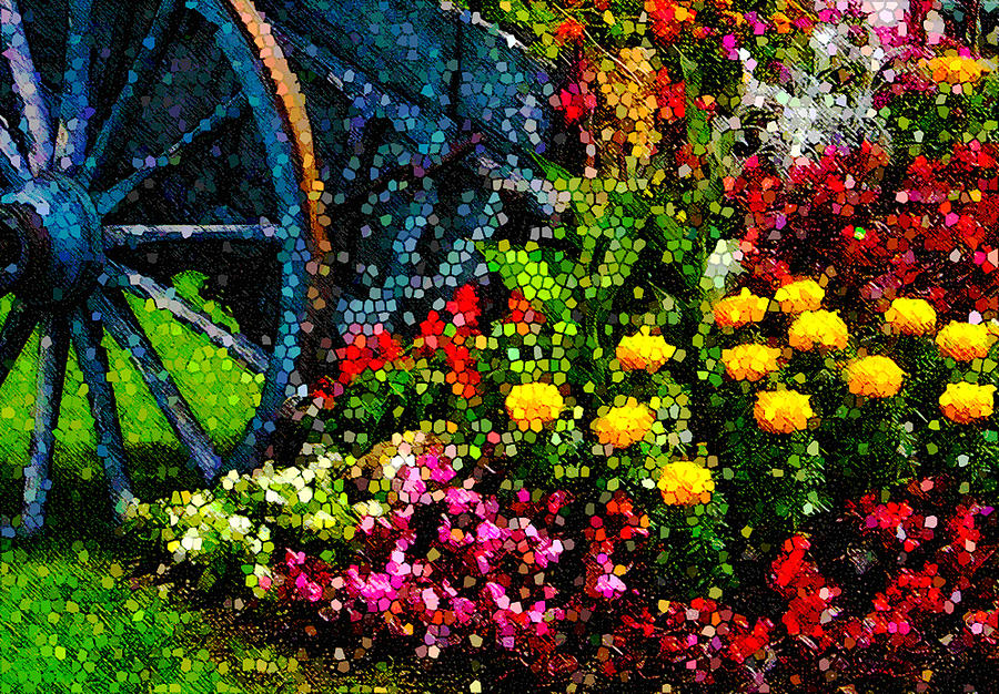 Mosaic Flower Cart Digital Art by David Blank