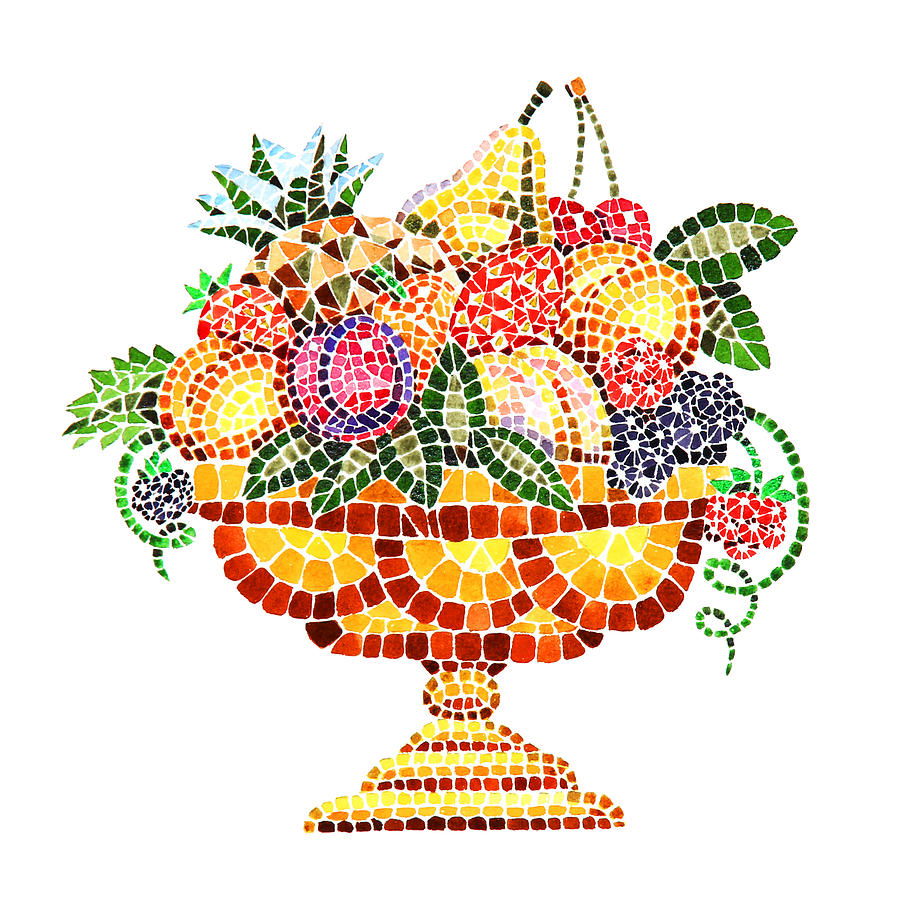 Fruit Painting - Mosaic Fruit Vase by Irina Sztukowski