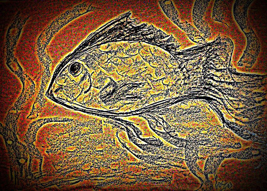 Fish Digital Art - Mosaic Goldfish in Charcoal by Antonia Citrino