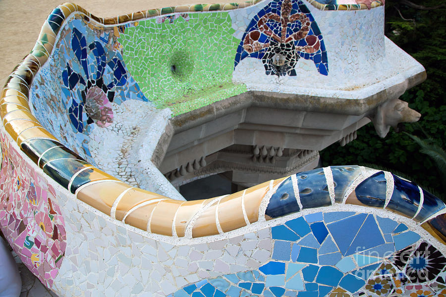 Barcelona Photograph - Mosaic sculpture in the Park Guell by Michal Bednarek