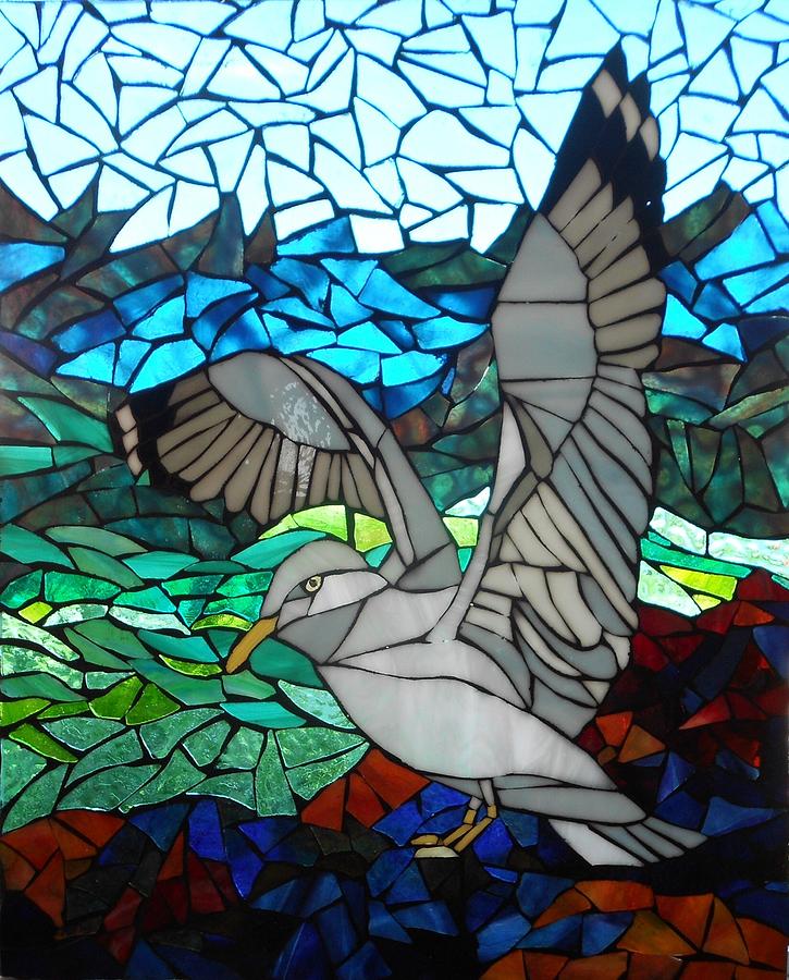 Mosaic Stained Glass - Blue Rocks Glass Art by Catherine Van Der Woerd