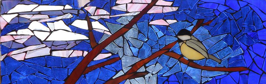 Mosaic Stained Glass - Chickadee -dee-dee Glass Art by Catherine Van Der Woerd